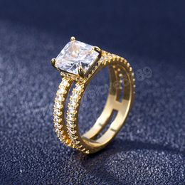 Double 14K Gold Color Ring Fashion Setting Diamond Jewelry Women Men 925 Sterling Silver Rings