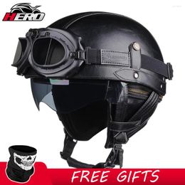 Motorcycle Helmets Retro Helmet Summer German Leather Vintage Casco Moto Half Bike Motocross Men Women