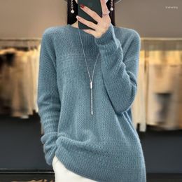 Women's Sweaters Pure Wool Sweater Round Neck Pullover Top Spring And Autumn Knitted Hollow Loose Jacket Korean Style Fashion