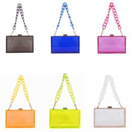 Transparent Multicolor Acrylic Small Square Bag Versatile One Shoulder Armpit Dinner Hand Resin Chain 230804