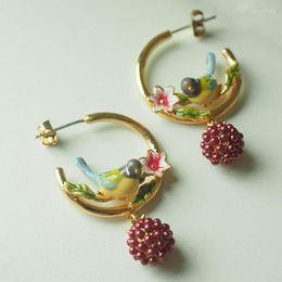 Dangle Earrings Enamel Glaze Bird Flower Drop Earring For Women Simple Cute Copper Animal Plant Ear Jewellery Accessories