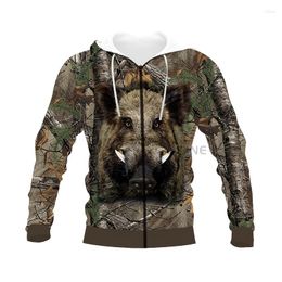 Men's Hoodies Fashion Hunting Graphic Spring Autumn Winter Hip Hop Casual Brand 3D Print Boar Zip Hoodie Polyester V9