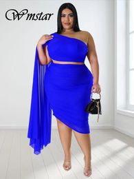 Women's Plus Size Pants Wmstar In Matching Sets Two Piece Outfits Summer Single Sleeve Crop Top and Skirts Sexy Wholesale Drop 230804