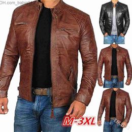 Men's Jackets Men's Leather Jacket Stand Collar Punk Leather Jacket T230804