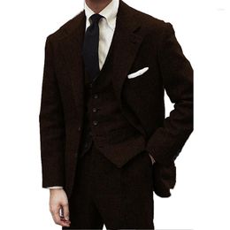 Men's Suits 3 Pieces Herringbone Business Retro Classic Pattern For Wedding Black Dress Suit Jacket Vest Pants 2023