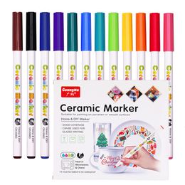 Markers 12 Colors Kids Ceramic Paint Marker Pens Acrylic Paint Pens for Kids DIY Ceramic Painting Wood Rock Paint Glass Drawing 230803