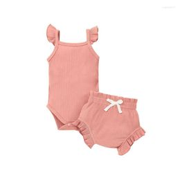 Clothing Sets 2Piece Summer Born Baby Clothes Korean Cute Solid Sleeveless Cotton Infant Bodysuit Shorts Little Girls Set BC2154-1