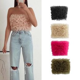 Women's Tanks Camis TRAF Women Fashion Pink Straight Neck Crop Top Tank Sexy Short Corset Mesh Knitted Summer Chic Ladies Tops Mujer 230803