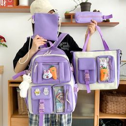 Backpacks 4 Pcs Sets Childrens School Backpack Kawaii Womens Bookbag Bags for Teens Girls Mochilas 230803