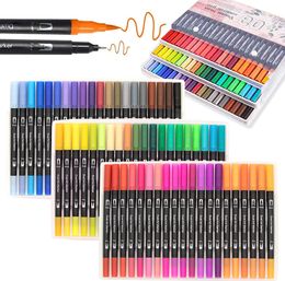 Markers 60 Colour Dual Tips Brush Pens Art Markers Artist Fine and Brush Tip Coloured Pens for Calligraphy Drawing Sketching Kids Adult 230803
