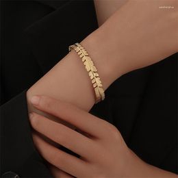 Bangle Latest Design Vintage Feather Leaf Gold Colour Bracelets For Women Stainless Steel Cuff Bangles