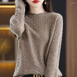 Women's Sweaters Pure Mink Wool Cashmere Oversized Sweater Winter Autumn O-neck Women Knit Hollow Out Pullover Female Long Sleeve