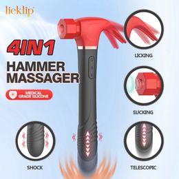 Vibrators LICKLIP 4IN1 Love Hamma Vibrator G Spot Clitoris Stimulation Dildo Hammer Shape Vibrator Sucker Vibration Sex Toy For Women 18 230803