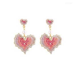 Dangle Earrings Exaggerated Fashion Full Crystal Heart Contracted Joker Long Women Drop Jewellery Trendy Accessories