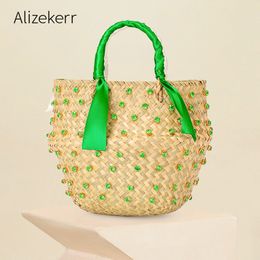 Evening Bags Round Nature Straw Crystal Bucket For Women Summer Handmade Large Beach Rattan Woven Basket Bag Holiday High Quality 230803