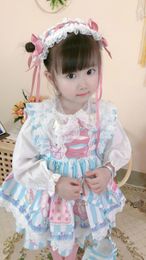 Girl Dresses 6Pcs Baby Girls Christmas Blue Rabbits Lolita Dress Ball Gown Lace Autumn Winter Birthday Party Wedding Toddler Outfits