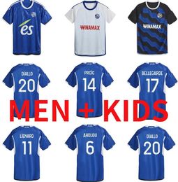 men kids kit 23 24 RC Strasbourg Alsace soccer jerseys home blue 2023 2024 AHOLOU THOMASSON LiEnard Diallo DJIKU AJORQUE Gameiro football shirts