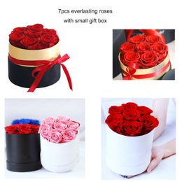 7pcs Everlasting Rose Box Preserved Rose Great Gift Black White Boxes Everlasting Real Nature Roses Valentine's Day Eternal Flowers Gifts Wedding Flowers