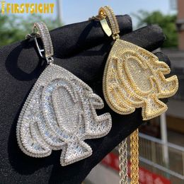 Pendant Necklaces Iced Out Bling Heart Letters ACE Gold Silver Color 5A Zircon Poker Charm Mens Hip Hop Jewelry 230803