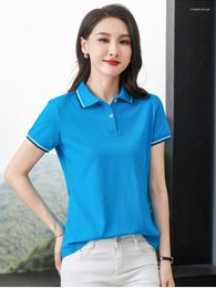 Women's T Shirts Turn-down Collar Shirt Women Button Top Woman Cotton Tshirt Casual Short Sleeve Tees 2023 Summer Korean Fashion Womens