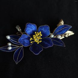 Brooches Velvet Flower Hairpin Finished Hanfu Filigree Antique Hair Accessories Barrettes