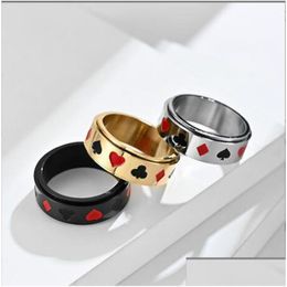 Band Rings Poker Lucky Rotatable Ring Gold Playing Card Hip Hop Punk Ace Spade Jewellery Gift Fathers Day Accessories Drop Delivery Dhkyd