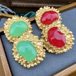 Backs Earrings Vintage Advanced Copper Alloy Court Jelly Glass Ear Clip Women's Jewellery