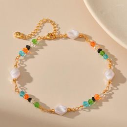 Anklets Copper Plated 18K Gold Europe And The United States Irregular Color Beads Accessories Anklet Birthday Holiday Gift For Women