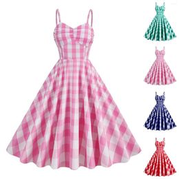 Casual Dresses Women's 1950s Rockabilly Dress Sleeveless Checked Retro Swing A Line Elegant Womens Summer Wrap Cocktail