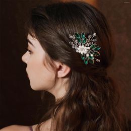 Hair Clips U Shaped Sticks Forks Pearl Flower Headpieces Green Crystal Jewellery For Bride Wedding Simple Head Ornaments Headdress