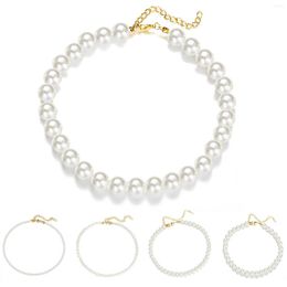 Chains 5 Pcs Vintage Pearl Necklace Round White Pearls Strand Trendy Snazzy Faux Choker For Women Girls Gifts