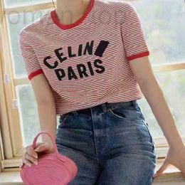 Women's T-Shirt Designer Spring and summer new CE star same letter flocking Navy style super versatile stripe short sleeve T-shirt women's top 41ME