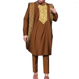 Ethnic Clothing African Clothes For Men Traditional Bazin Embroidery Plus Size 3 PCS Set Wedding Party Occasion Dress Dashiki 6XL