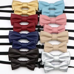 Bow Ties Men Fashio Pu Leather Butterfly Set Party Business Wedding Tie Candy Solid Color Female Male Bowknot Accessories Bowtie
