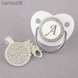 Pacifiers# Bling Baby Pacifier White Silver 26 Letters Silicone Pacifiers with Rhinestones Pacifier Clip Infant Nipple Shower Gift x0804