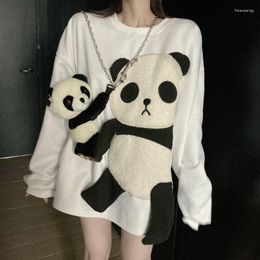 Women's Hoodies Loose Mid Length Panda Pullovers Women Spring Autumn Y2k Indie Fashion Sweatshirts 2023 Long Sleeve Casual O Neck