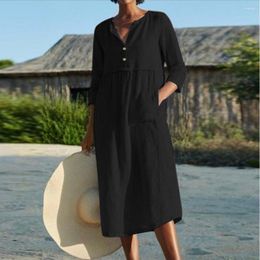 Casual Dresses S-3XL Oversized Cotton Linen Long Dress For Women 2023 Summer Short Sleeve Blouse Skirt Beach Female Clothing Vestid Robe