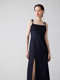 Casual Dresses Romantic Texture Thin Shoulder Strap Denim 23 Spring/Summer Solid Color Waist A Line Dress