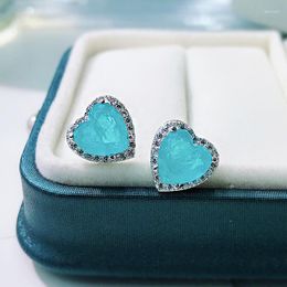 Stud Earrings 925 Sterling Silver Fashion Heart Cut Tourmaline Finger Rings For Women Elegant Simple Paraiba Fine Jewelry