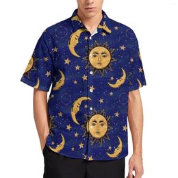 Men's Casual Shirts Vintage Sun Blouses Male Moon And Stars Celestial Summer Short Sleeve Trendy Oversize Beach Shirt Birthday Present
