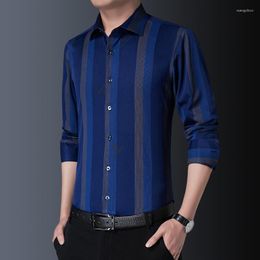 Men's Casual Shirts Men Shirt Fashion Patchwork Turn-Down Slim Dress Long Sleeve Smart Work Office Daily Clothing