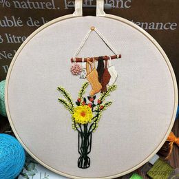 Chinese Style Products Wall Flower Embroidery DIY Needlework Houseplant Needlecraft for Beginner Cross Stitch R230804