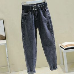 Women's Jeans Smoke Grey Women Loose High-waisted Thin Harlan Old Dad Trousers