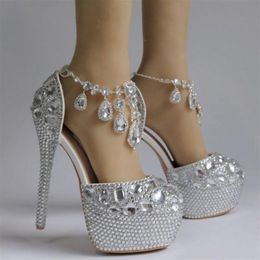 2022 Sexy Sliver Crystal Wedding Bridal Shoes High Heels 14cm 5cm Pumps Bling For Prom Evening Party Dress Rhinestones Beaded271l
