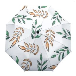 Umbrellas Green Yellow Leaves Plant Tile Automatic Printed Eight Bone Umbrella Rain Wind Resistant Parasol Adult Portable Folding