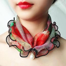 Scarves Womens Ring Scarf Pearl Pendant Necklace Spring Autumn Leopard Dot Printed Neck Collar Trendy Elastic