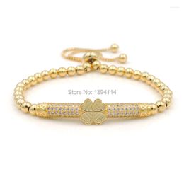 Charm Bracelets 40x5mm Micro Pave Clear CZ Clover Arc Tube Bead Bracelet Gold Or Silver Plated