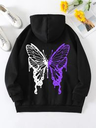 Men's Hoodies Butterfly Graphic Aesthetics For Men Women White Purple Colour Contrast Streetwear Vintage Hip Hop Y2k Sweatshirts