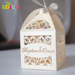 Gift Wrap 50pcs Customized Name Laser Cut Wedding Souvenirs Romantic Candy Box 230804