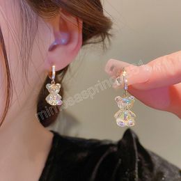 Cute Acrylic Bear Dangle Earrings For Women Rainbow Bear CZ Hoop Earrings 2023 Korean Fashion Sweet Girl Jewelry
